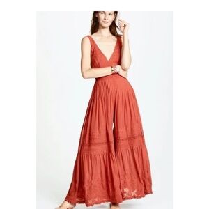 Free People Paloma Chic Rust Jumpsuit with Lace Detailing